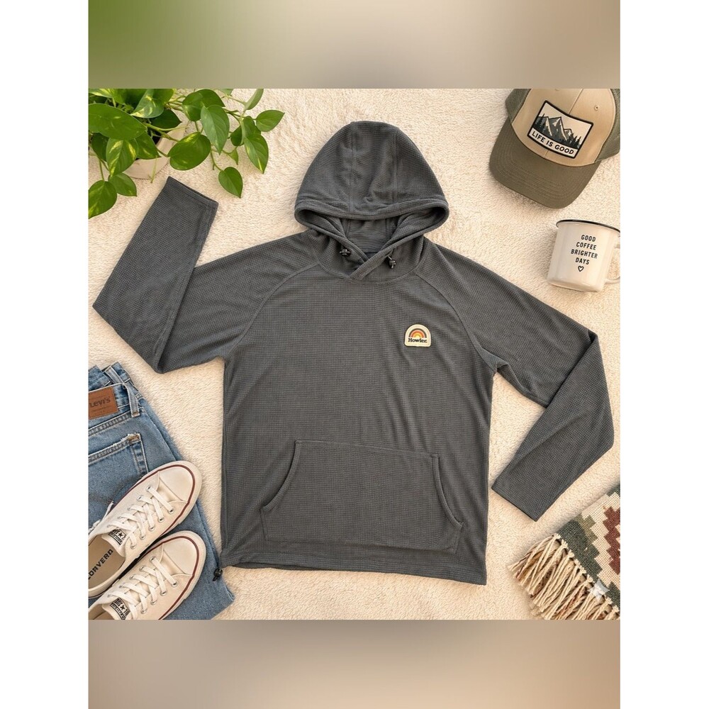 Howler Brothers Palo Duro Grid Fleece Hoodie Gray Waffle